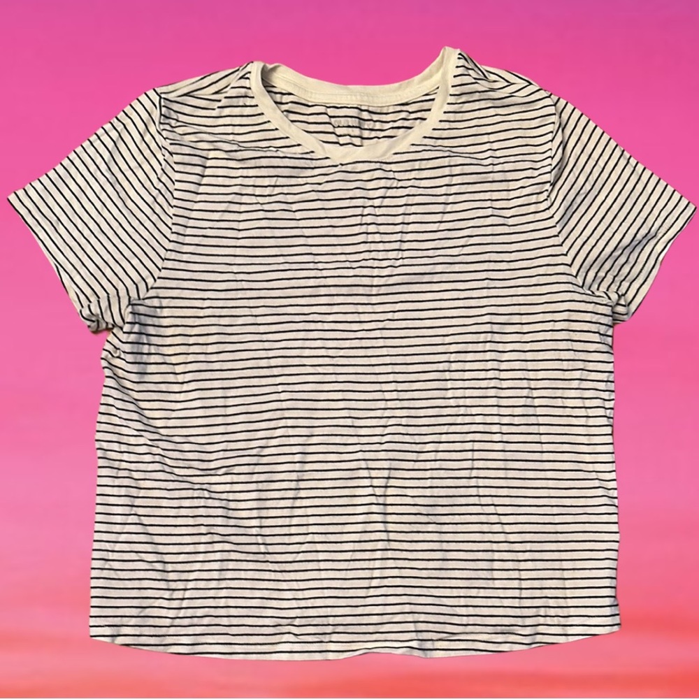 Old Navy Black White Striped Short Sleeve Basic T-Shirt Size L